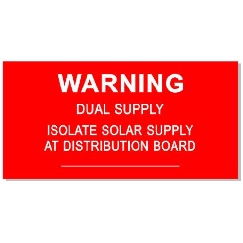 120x60mm WARNING ISOLATE AT DISTRIBUTION BOARD