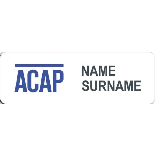 ACAP badge 75x25mm with doming and magnet fitting