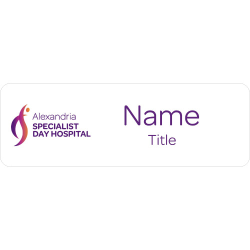 Alexandria Specialist Day Hospital badge with acrylic doming and magnet fitting
