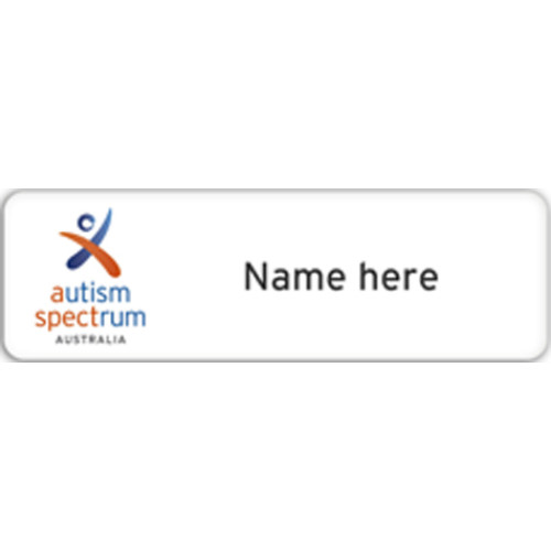 Autism Spectrum Australia badge with doming and magnet fitting