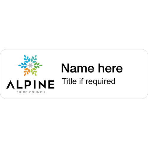 014 - Alpine Shire Council badge 75x25mm with MAGNET fitting, no doming
