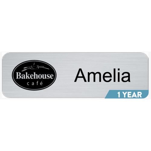 Bakehouse Cafe_75x25mm, metallic silver, service badge