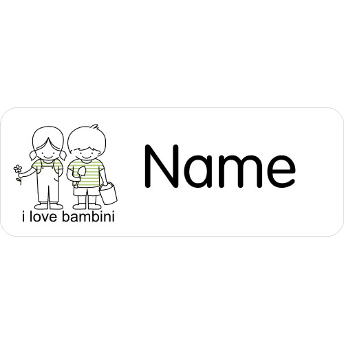 Bambini ELC badge 80x30mm with acrylic doming and clip and pin fitting