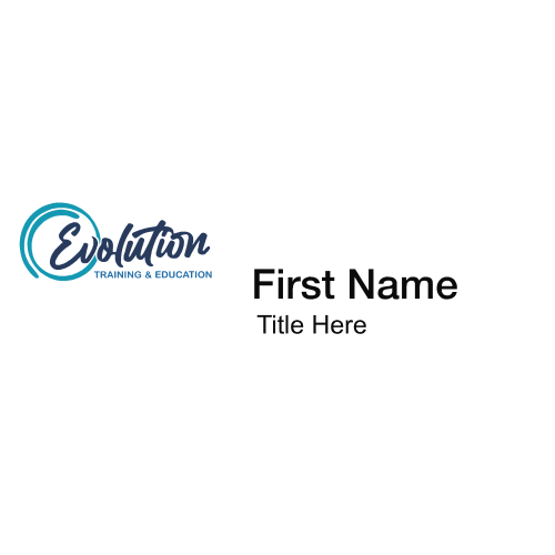 043 - Evolution 75x25mm badge, no doming with pin fitting