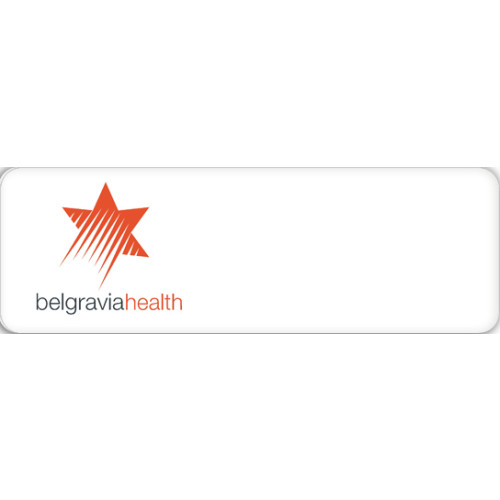 002 - Belgravia Health badge LOGO ONLY 75X25mm, no doming, with PIN fitting