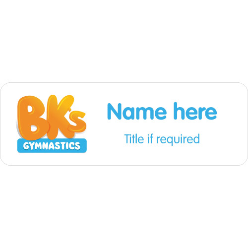 048 - BK's Gymnastics badge 75x25mm with no doming and a pin fitting