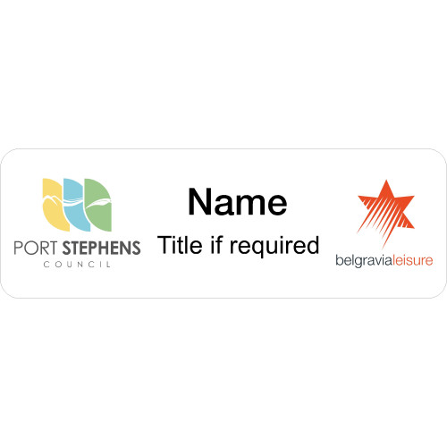 BL and Port Stephens Aquatic Centre badge 75x25mm with pin fitting