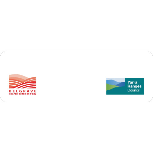 017 - YARRA RANGES COUNCIL and BELGRAVE HEATED OUTDOOR POOL - LOGO ONLY badge 75X25mm, no doming, with PIN fitting