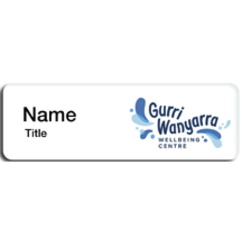 013 - Gurri Wanyarra Wellbeing Centre badge, 75x25mm, no doming with PIN fitting