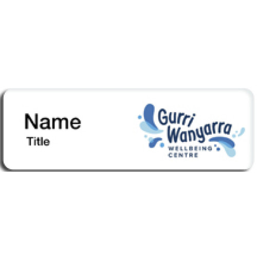 013 - Gurri Wanyarra Wellbeing Centre badge, 75x25mm, no doming with MAGNET fitting