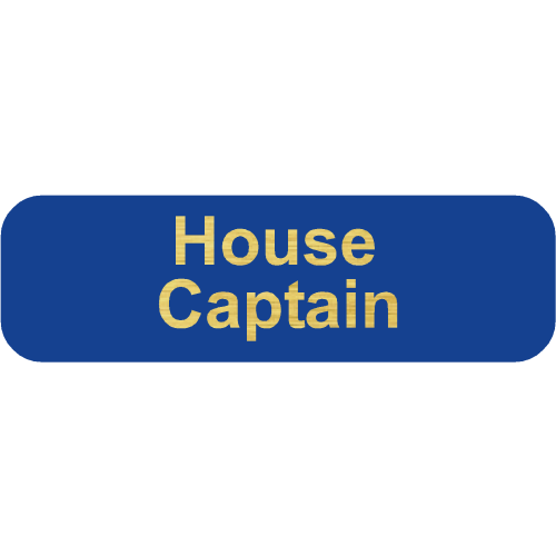 BRCC BLUE House Captain Badge, 40x12mm with doming on Brushed Gold