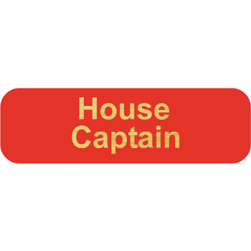 BRCC RED House Captain Badge, 40x12mm with doming on Brushed Gold