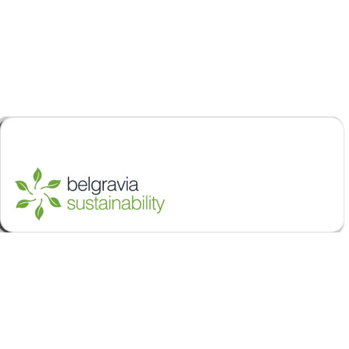 006 - Belgravia Sustainability badge, LOGO ONLY, 75x25mm with PIN fitting, no doming