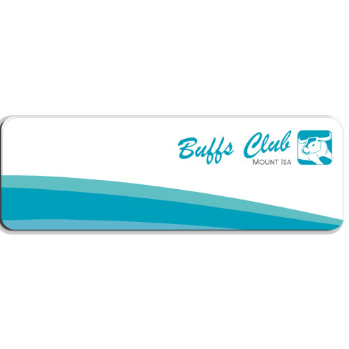 LOGO ONLY on white badges 75x25mm with doming and magnet fitting