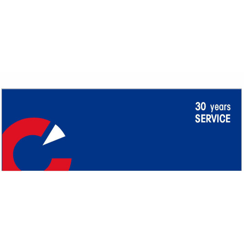 OEM-C- BLUE- 30YRS 75x25mm, with DOMING, swivel clip and pin fitting