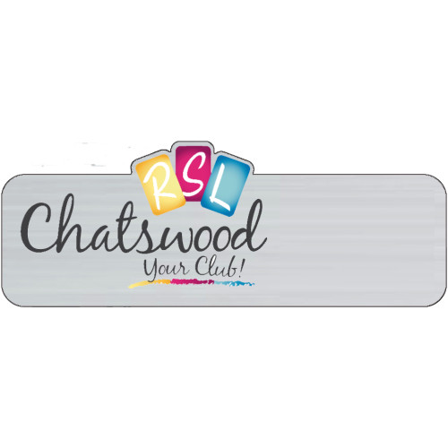 CWRSL Custom shape badge LOGO ONLY, brushed silver, 80x30mm, NO doming and pin fitting