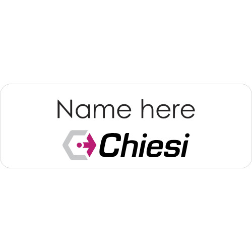 Chiesi badge 75x25mm with no doming and magnet fitting