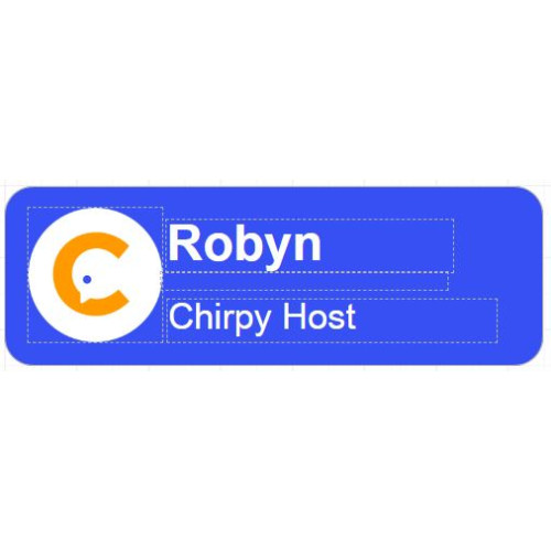 Chirpy Host 75x25mm Medium badge with Doming and magnetic fitting