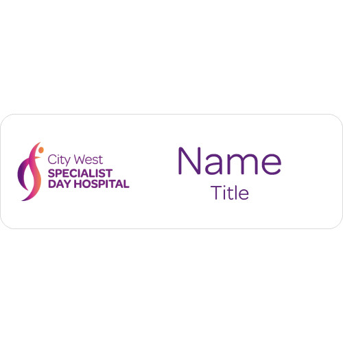 City West Specialist Day Hospital badge with acrylic doming and magnet fitting