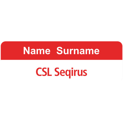CSL Seqirus badge, 75x25mm, with no doming