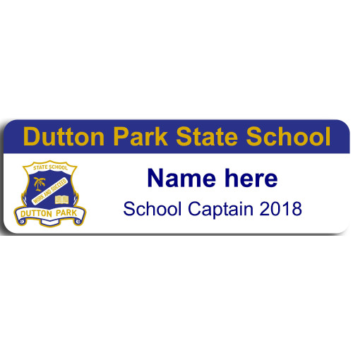 Dutton Park State School student badges with no doming and pin fitting