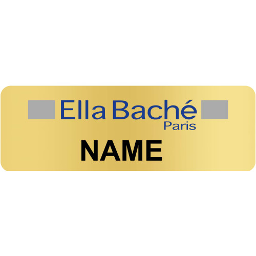 EB Helensvale badge 75x25mm metallic gold with doming and pin fitting