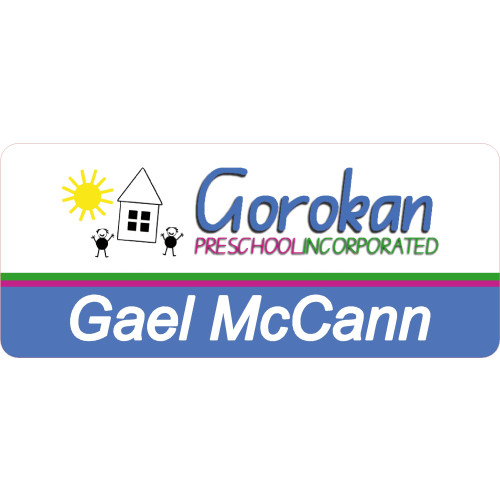 Gorokan Pre School badge, 70x30mm with doming and magnet