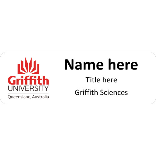 Griffith Sciences badge 75x25mm, with doming and pin fitting