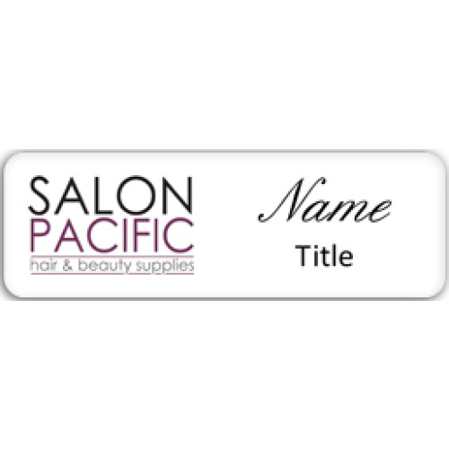 Katrinas - Salon Pacific badge 65x20mm with acrylic doming and pin fitting