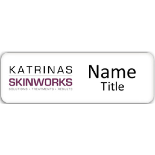Katrinas Skinworks badge 65x20mm with acrylic doming and pin fitting