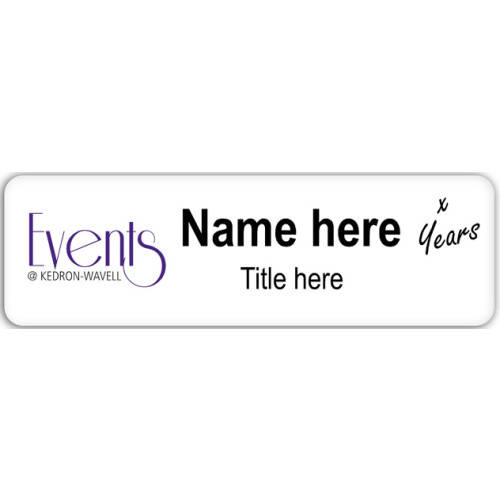 Events service badge with doming and PIN fitting