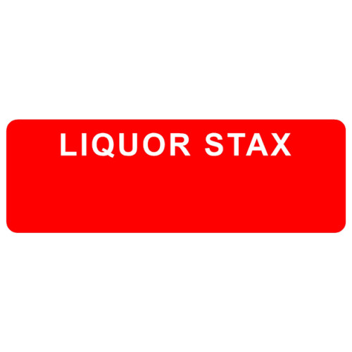 Liquor Stax red logo only badge 75x25mm with pin fitting