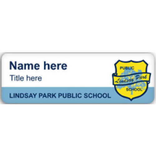 Lindsay Park Public School badge with acrylic doming and magnet fitting