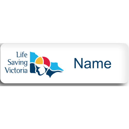 LSV badge 75X25 mm with acrylic doming and pin fitting
