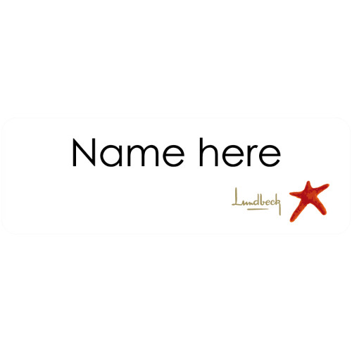 Lundbeck badge 75x25mm with no doming and magnet fitting