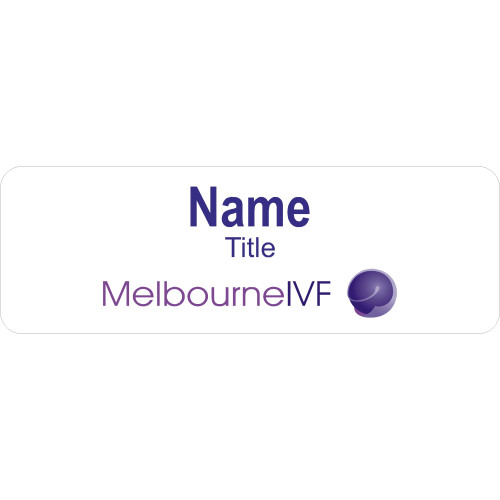 Melbourne IVF badge with acrylic doming and magnet fitting
