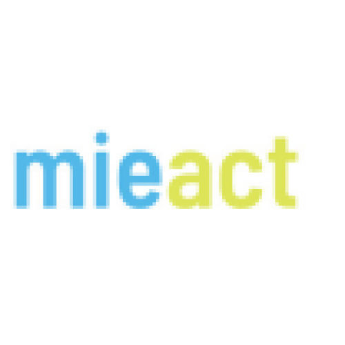 YBU-MIEACT badge 75x25mm on white with doming and MAGNET fitting