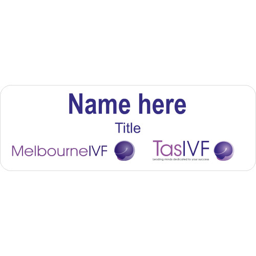 MIVF and TasIVF co-branded badge with acrylic doming and magnet fitting