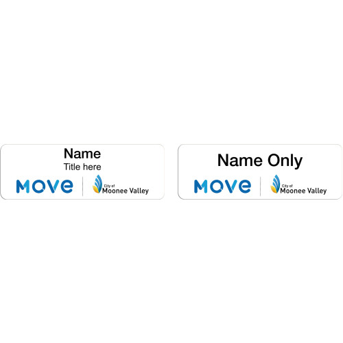 022- MOVE badge 75x25mm with MAGNET fitting