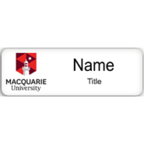 MQ University badge 65x25mm with magnet fitting - No doming