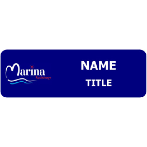 MR blue badge 65X20mm with acrylic doming and pin fitting