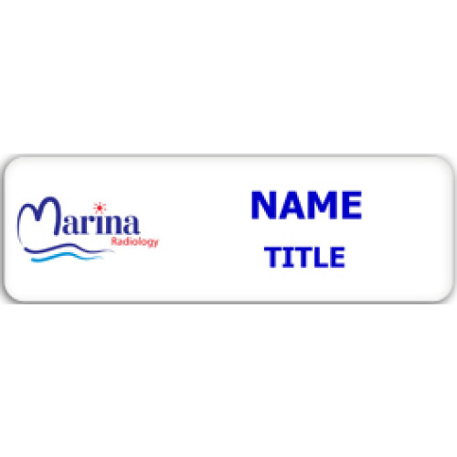 MR white badge 65x20mm with acrylic doming and MAGNET fitting