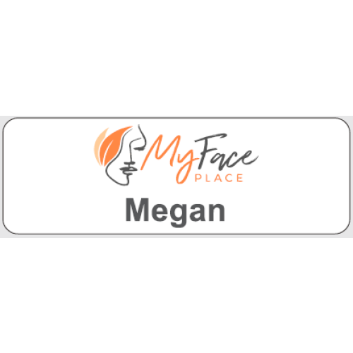 YBU- My Face Place badge 75x25mm on white with doming and magnet fitting