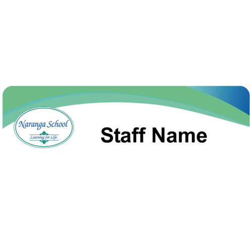 Naranga School Staff badge 75x25mm with acrylic doming and magnet fitting
