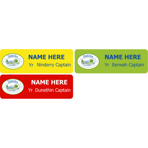 NASS House Captain badges - various background colours - 75x25mm - no doming and pin fitting