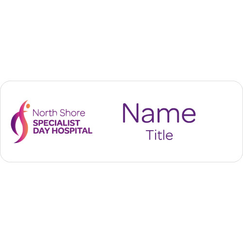 North Shore Specialist Day Hospital badge with acrylic doming and magnet fitting
