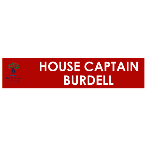 North Shore State School BURDELL HOUSE CAPTAIN 46X10mm Badge with no doming and pin fitting in small square gold frame