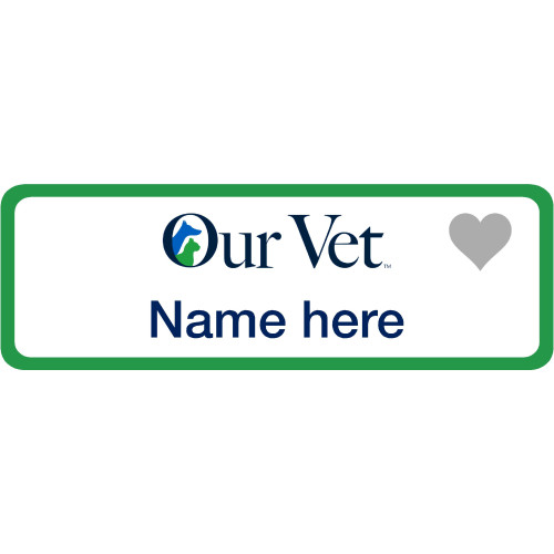BFP - OUR VET with SILVER HEART badge with green border 75x25mm WITH DOMING AND MAGNET FITTING