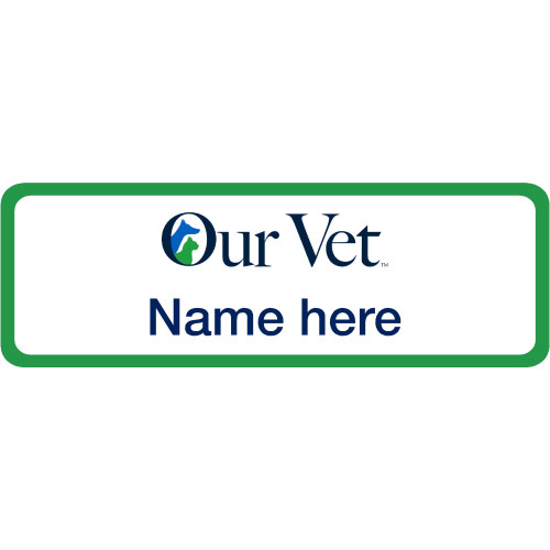 BFP - OUR VET badge with green border 75x25mm WITH DOMING AND MAGNET FITTING