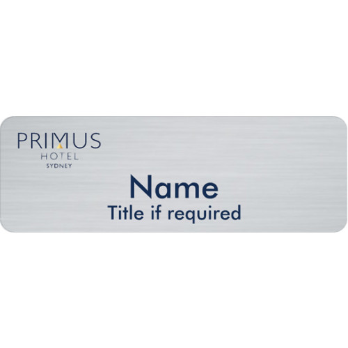 Primus Hotel badge 75x25mm with acrylic doming and magnet fitting
